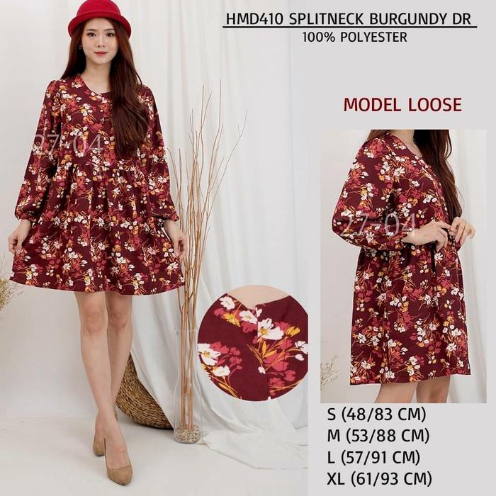 Dress H&M Split Neck Burgundy HMD410