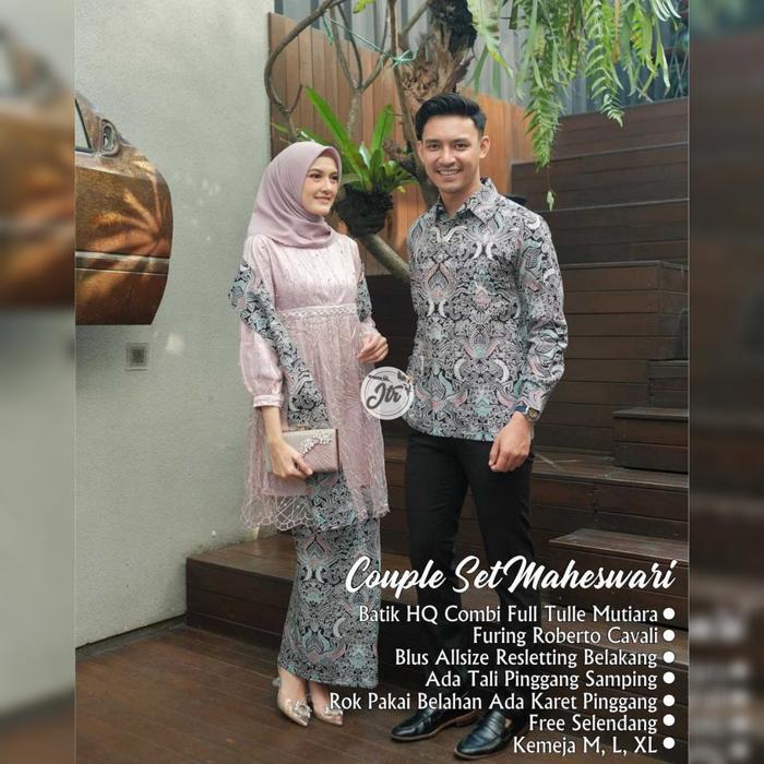 COUPLE Set Maheswari Tunik Tulle Mutiara Kebaya Selendang Batik Katun Matt Katun Prima HQ