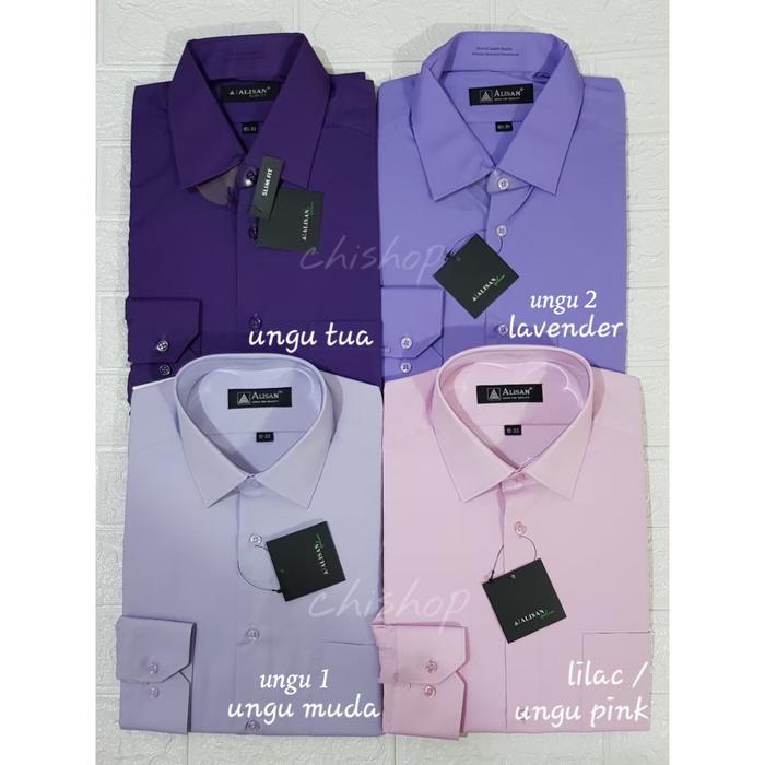 KEMEJA PRIA ALISAN - KEMEJA POLOS LENGAN PANJANG PRIA WARNA UNGU LILAC