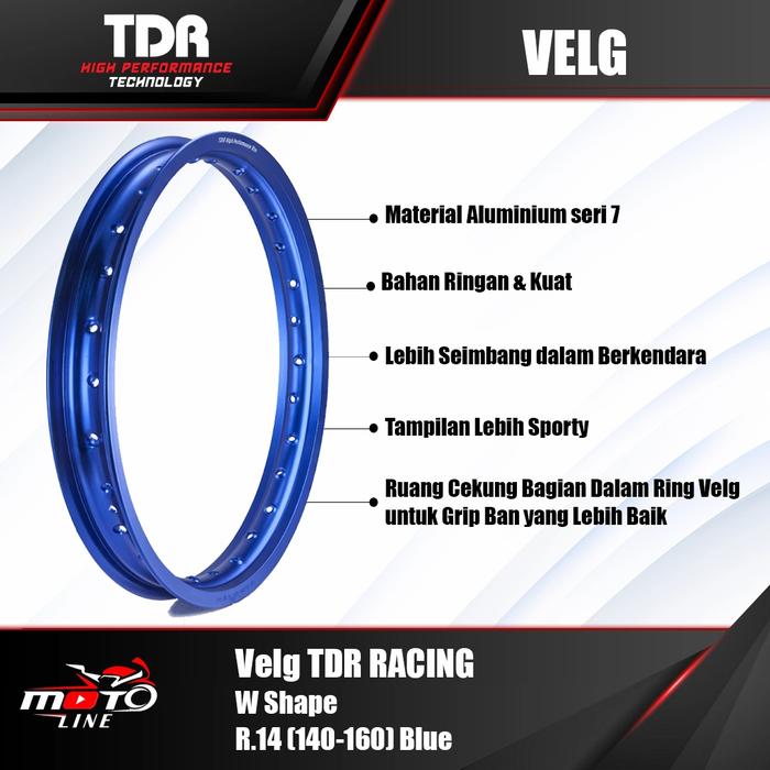 velg tdr racing w shape 140-160 ring 14 blue