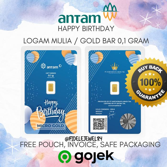 Logam Mulia Antam 0,1 gram Happy Birthday emas 999 emas murni batangan