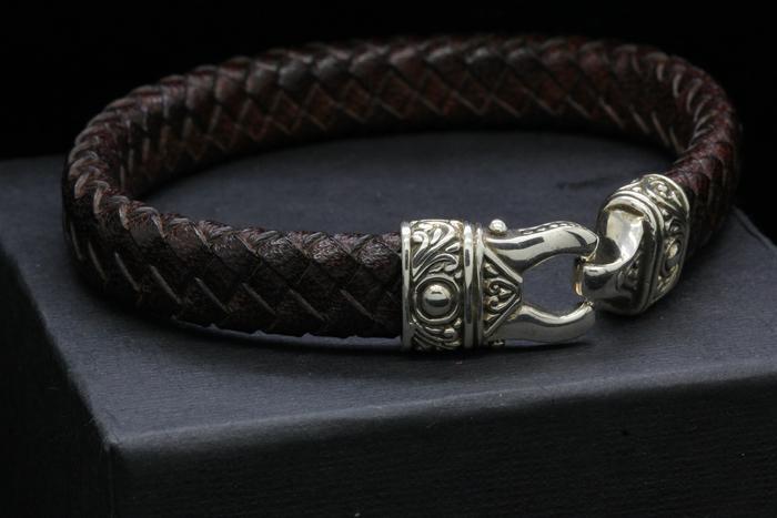 GELANG PERAK KULIT ASLI PERAK 925 KULIT SAPI ORI UKIRAN BALI