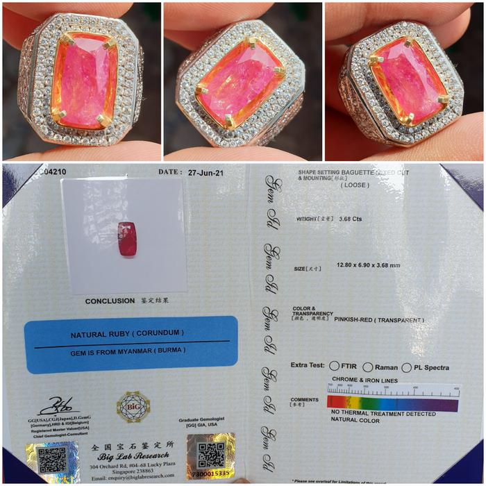 Batu Unheated Ruby Burma Myanmar No Heat Sertifikat 3.68 crt