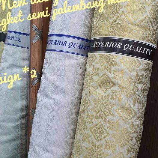KHUSUS PUTIH SILVER + CREAM GOLD. SONGKET SEMI PALEMBANG METERAN