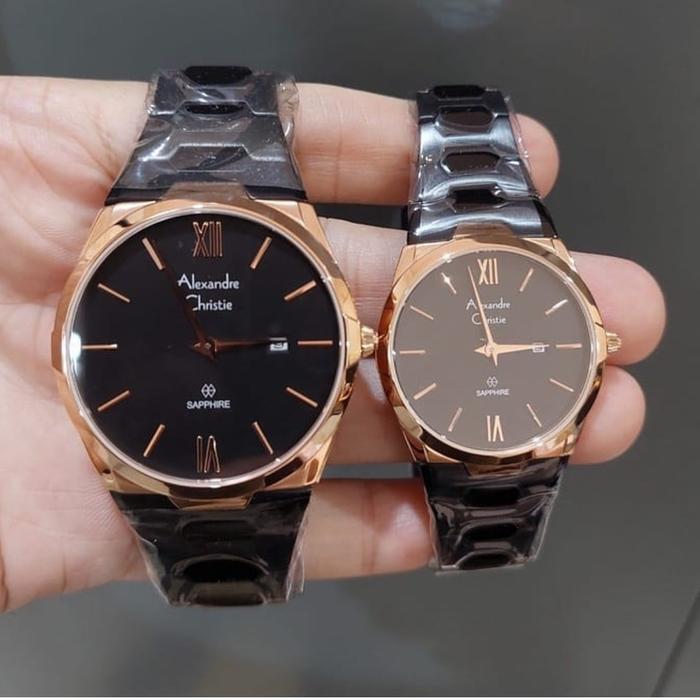 Jam Tangan Couple Alexandre Christie Original Saphhire AC8542 Black RG