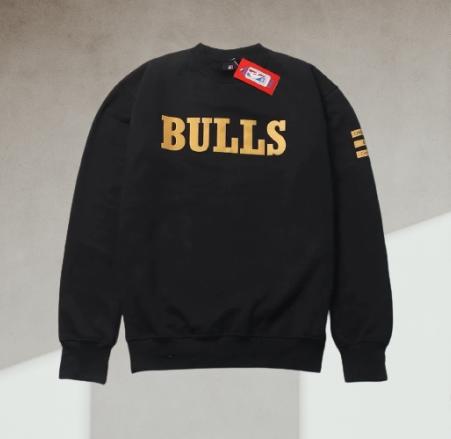 JAKET SWEATER HOODIE CREWNECK BLACK GOLD CHICAGO BULLS NBA