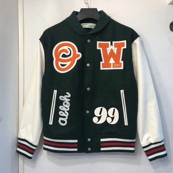 Jacket Off White Green Barrel Bomber Varsity