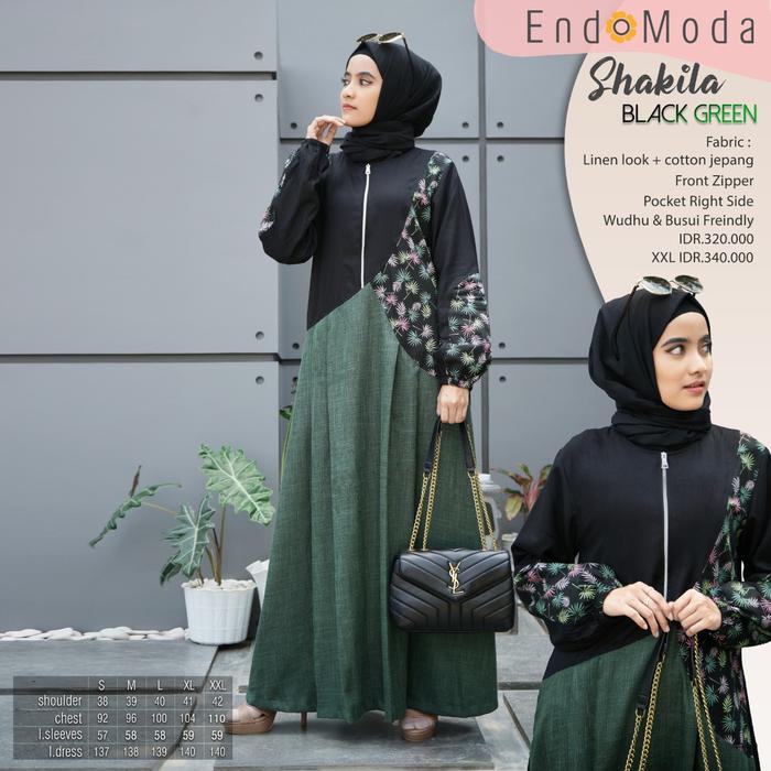 GAMIS MUSLIMAH ENDOMODA SHAKILA BLACK GREEN