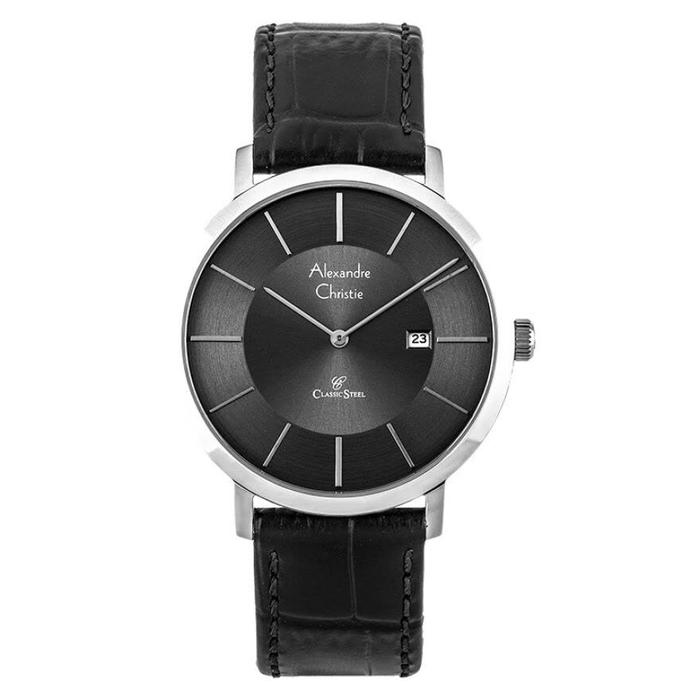 Alexandre Christie AC 8599 MD LSSBA Men Black Leather Strap