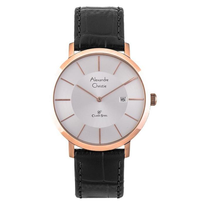 Alexandre Christie AC 8599 MD LRGSL Men Black Leather Strap