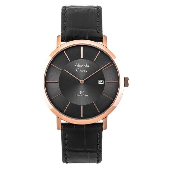 Alexandre Christie AC 8599 MD LRGBA Men Black Leather Strap