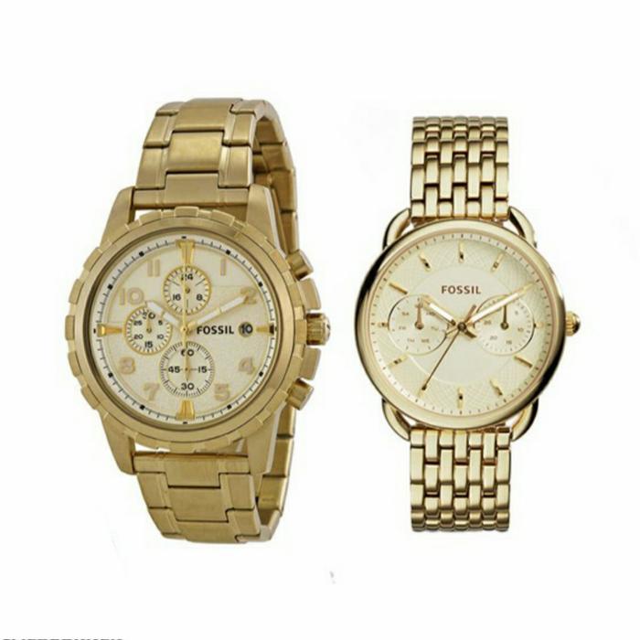 Jam Tangan Merek Fossil Couple ES3714 FS4867 Gold Original 35mm & 45mm