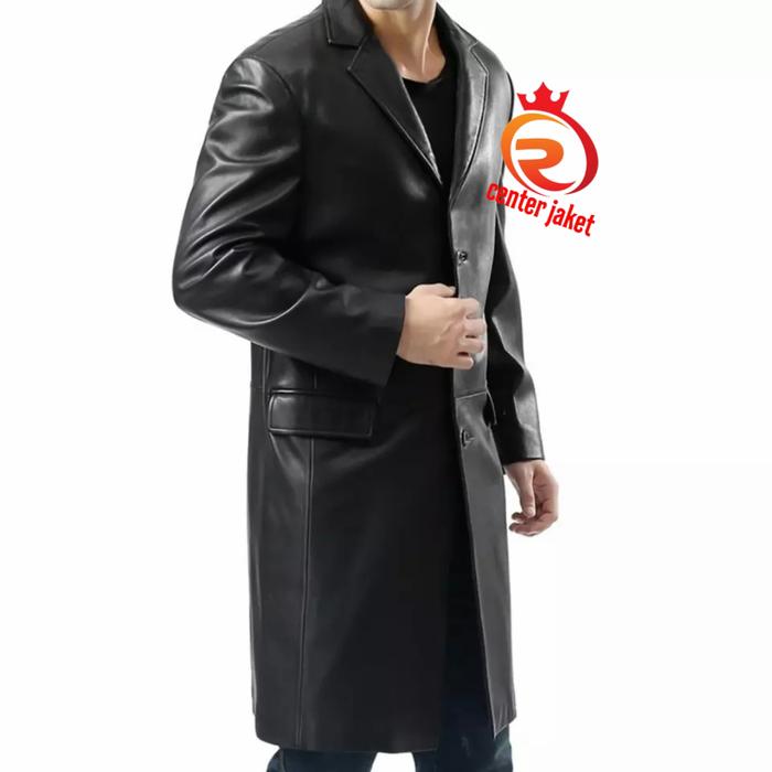 long Coat pria kulit sintetis - Blazer Panjang pria