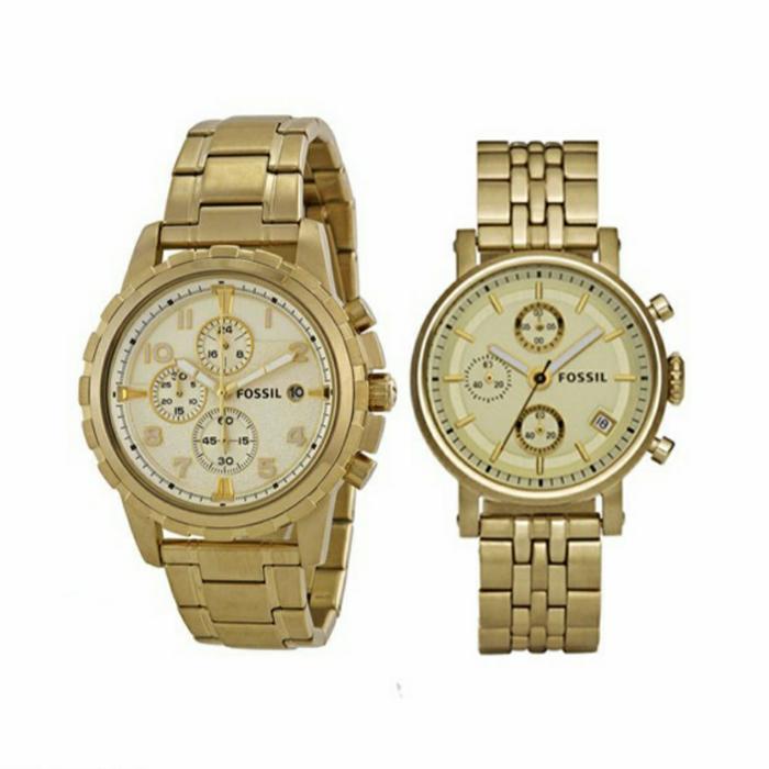 Jam Tangan Merek Fossil Couple ES2197 FS4867 Gold Original 38mm & 45mm