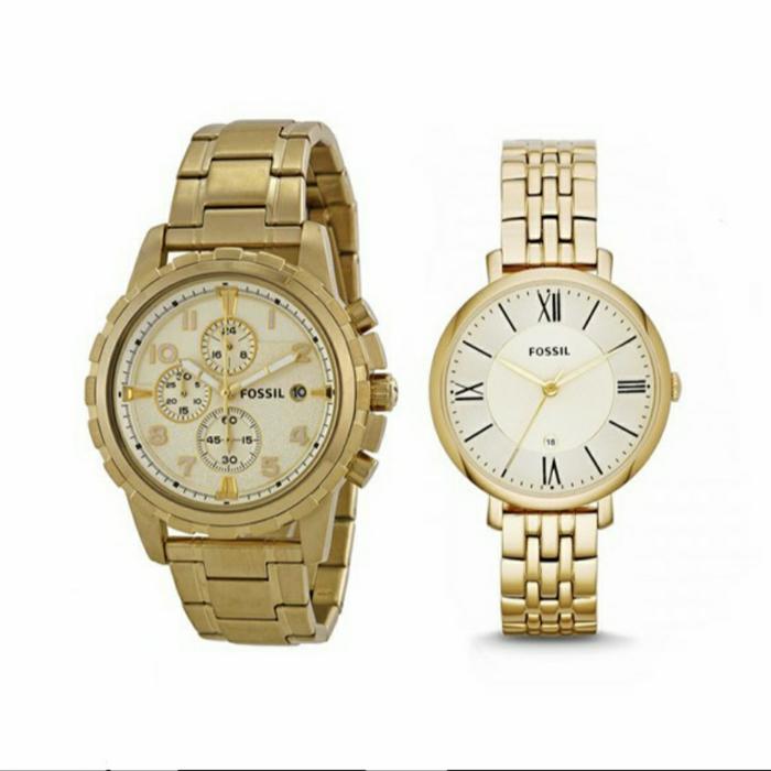 Jam Tangan Merek Fossil Couple ES3434 FS4867 Gold Original 36mm & 45mm