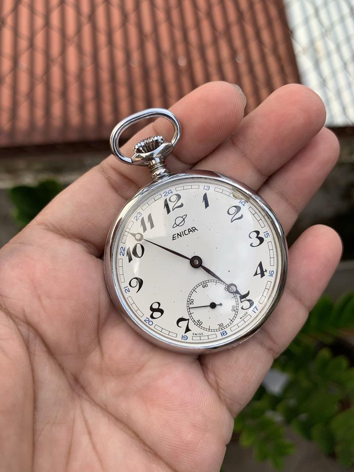 Jam Saku Enicar Sub Second Vintage Pocket Watch Original Swiss Made