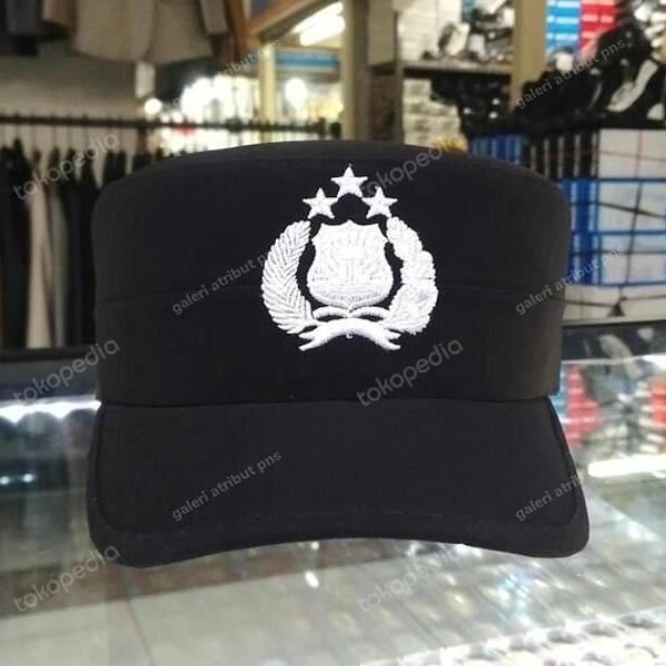 PILCAP KOMANDO BINTARA POLRI EXCLUSIVE Topi Model Polisi Bahan Jet Black Premium Custom Jabatan Hita
