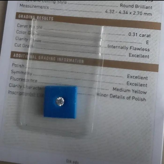 Berlian Diamond GIA 0.31 Karat Berkualitas E / IF