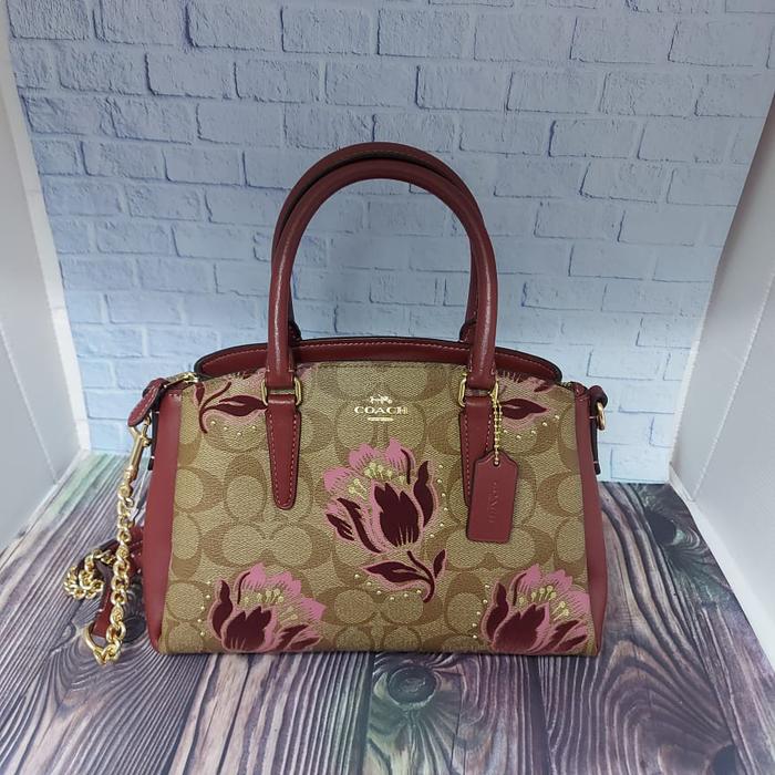 TAS WANITA COACH ORI - COACH F77850 MINI SAGE SATCHEL KHAKI PINK MULTI