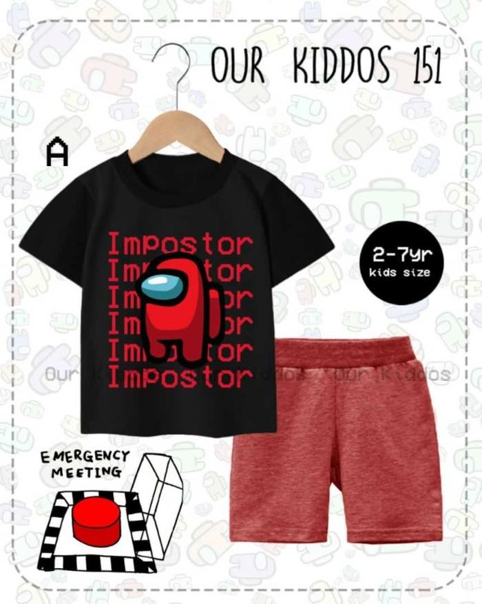 Baju Setelan Pendek Kaos Anak Karakter Superhero TV Impostor Game