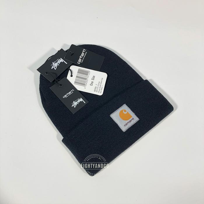 STUSSY X CARHARTT WIP ACRYLIC WATCH BEANIE HAT DARK NAVY