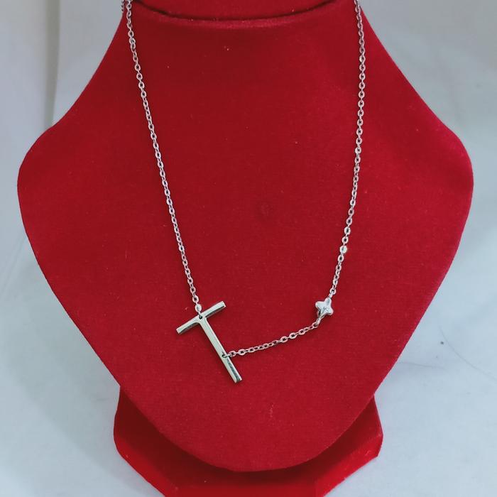 kalung Huruf T perak silver925 Lapisan emas putih kl15