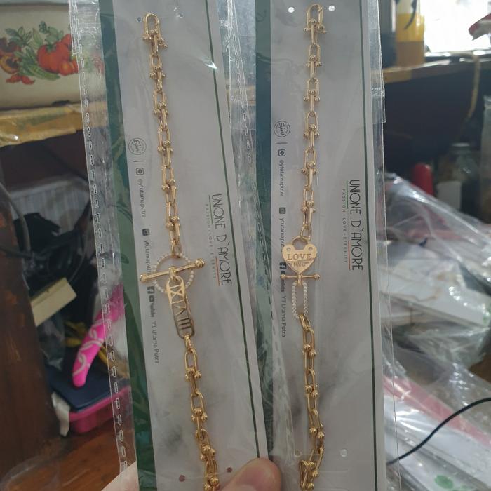 gelang rantai link love hati angka romawi emas asli 375 8k 7 gram