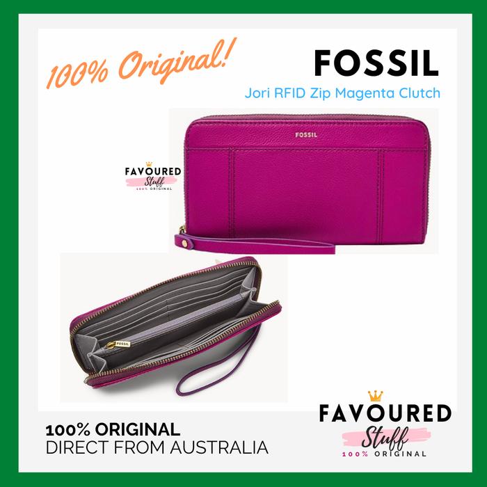 Dompet FOSSIL Jori RFID Zip Clutch Magenta Original AUSTRALIA