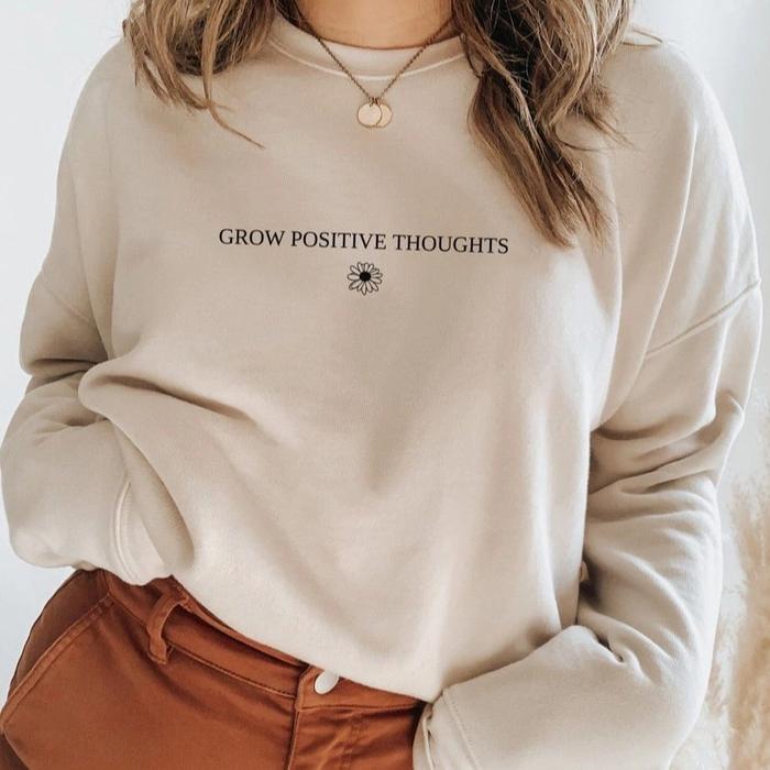 BM - Sweater Wanita Grow Positive Thoughts Baju Casual Fashion BLA