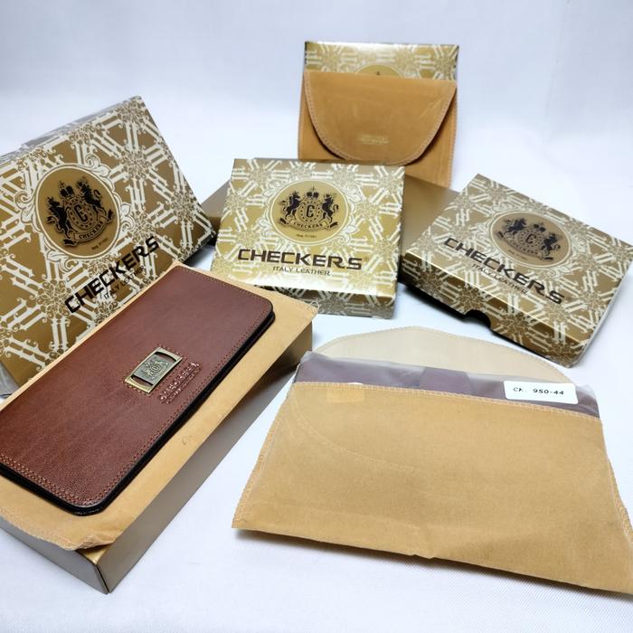 Sarung Dompet Checkers Pouch Kain Penyimpanan Dompet Kulit Pria Wanita