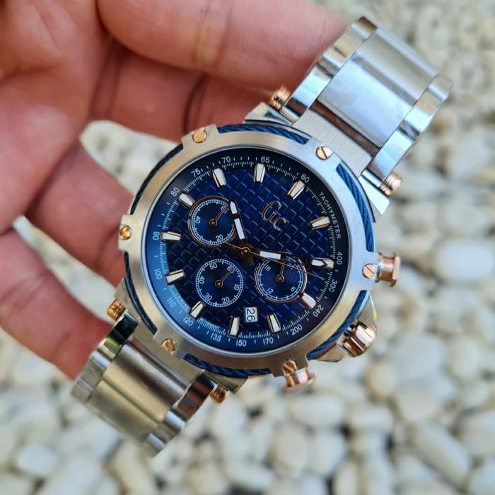 Jam Tangan Pria Merek Guess Collection GC Y54003G7 Silver Ori BM 45mm