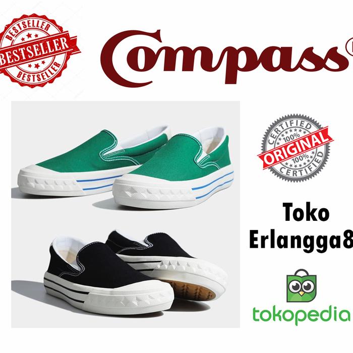 Sepatu Compass Retrograde Slip On hitam hijau biru cream