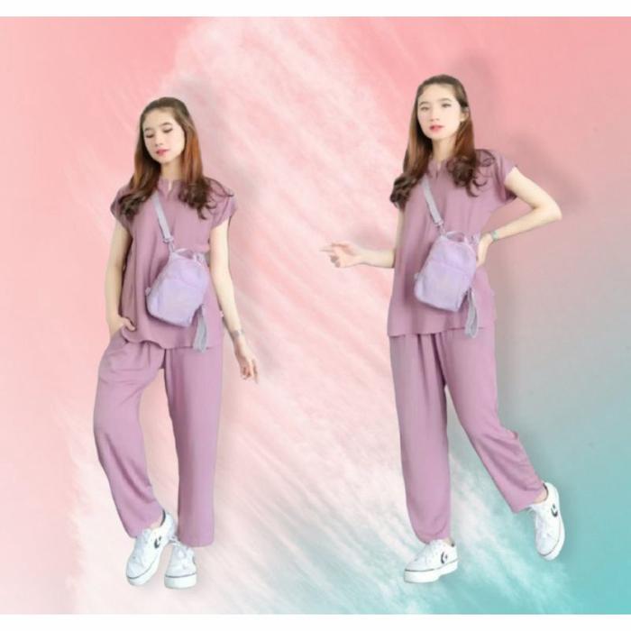 piyama polos setcel lengan pendek rayon nyaman dipakai busuil