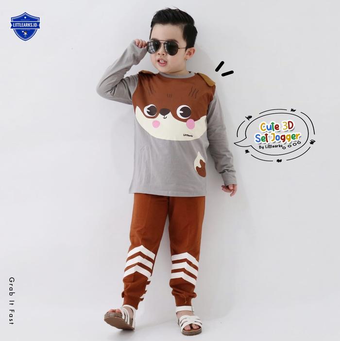 LR D Setelan Piyama Anak Little Arks Cute 3D set Jogger