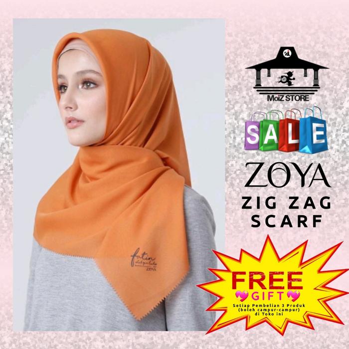 Kerudung Hijab Jilbab Segi Empat Polos Zig Zag Scarf Fatin For Zoya