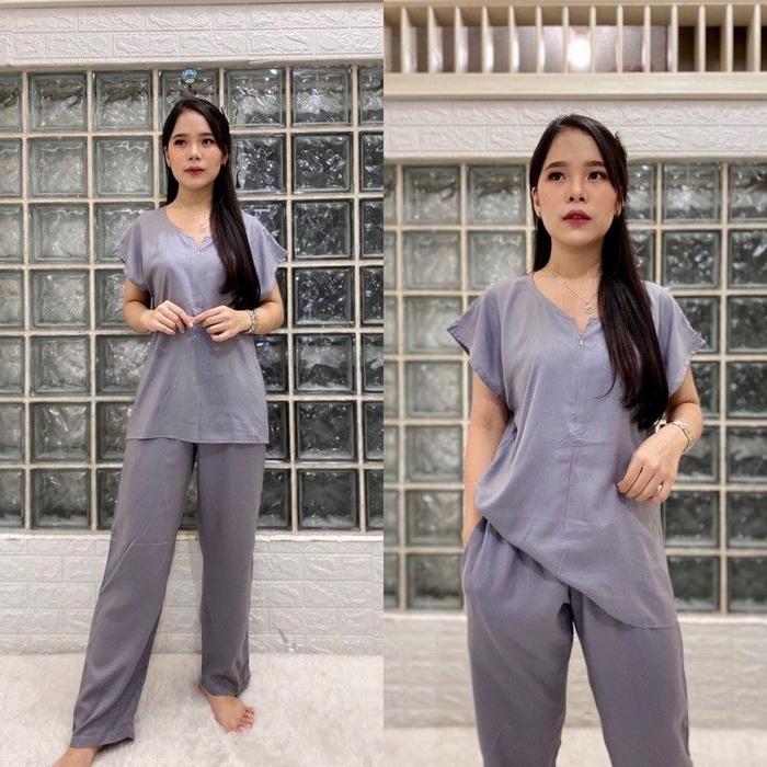 piyama polos setcel rayon lengan pendek nyaman busui friendly 2