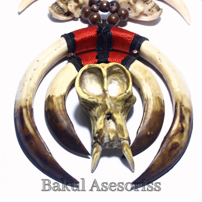 KALUNG TARING RENTENG RAKITAN DENGAN TENGKORAK KEPALA MONYET