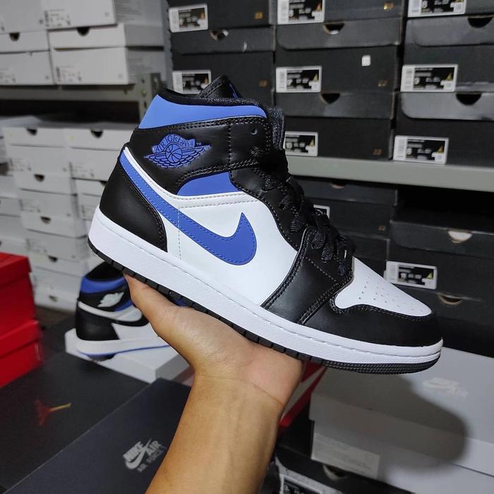 Nike Air Jordan 1 Mid White Royal/Racer Blue Black Original Resmi