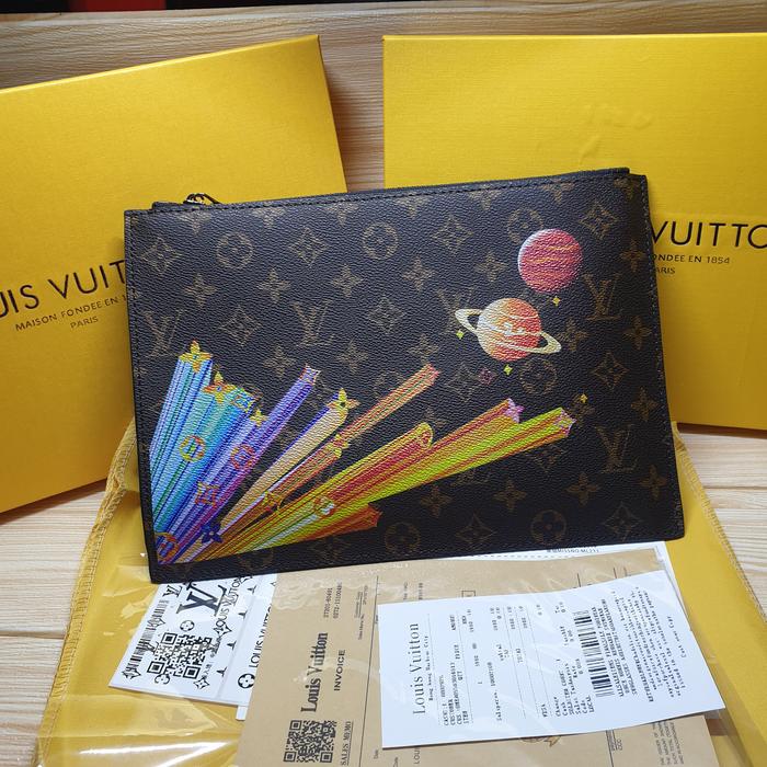 Clutch LV Pria Clutch Wanita Motif Planet Monogram