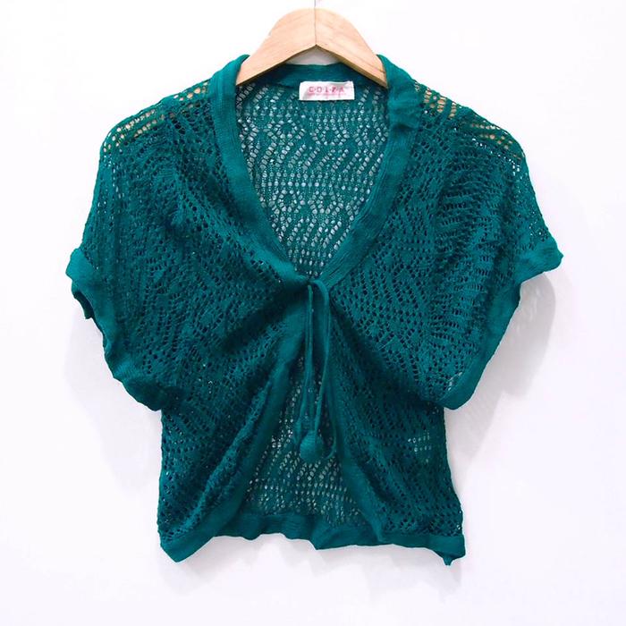 CP040 SIZE M COLZA GREEN KNIT BOLERO CARDIGAN LUARAN CEWEK REAL PICT