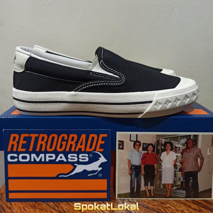 Sepatu Compass Retrograde Low Slip On Black White Size 35-39, 40-44