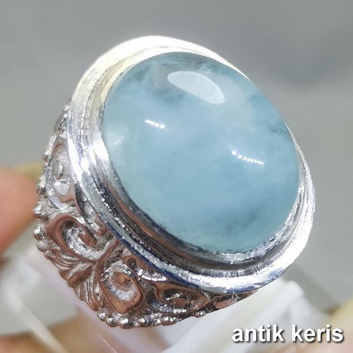 Batu Akik Aquamarine Kecubung Biru Laut Asli Bukan Sintetis Ring Perak