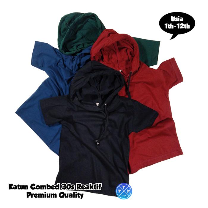 Kaos Hoodie Polos Anak Unisex Katun Combed 30s Reactive
