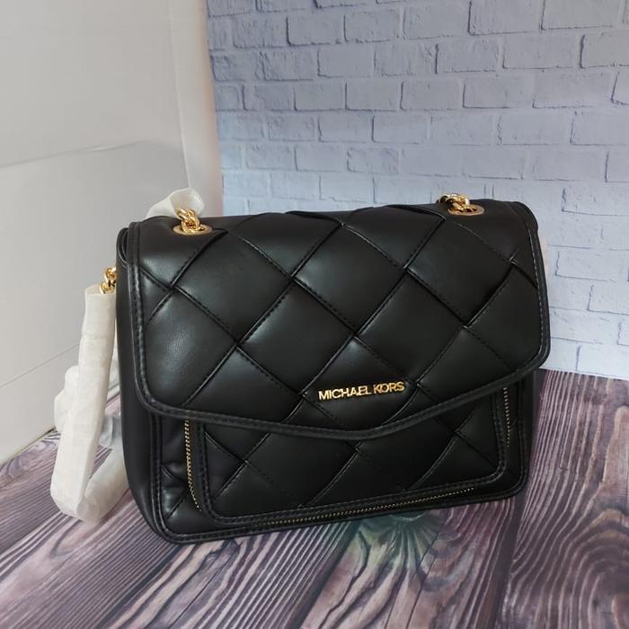 TAS MICHAEL KORS ORI MK REGINA MEDIUM FLAP SHOULDER BLACK