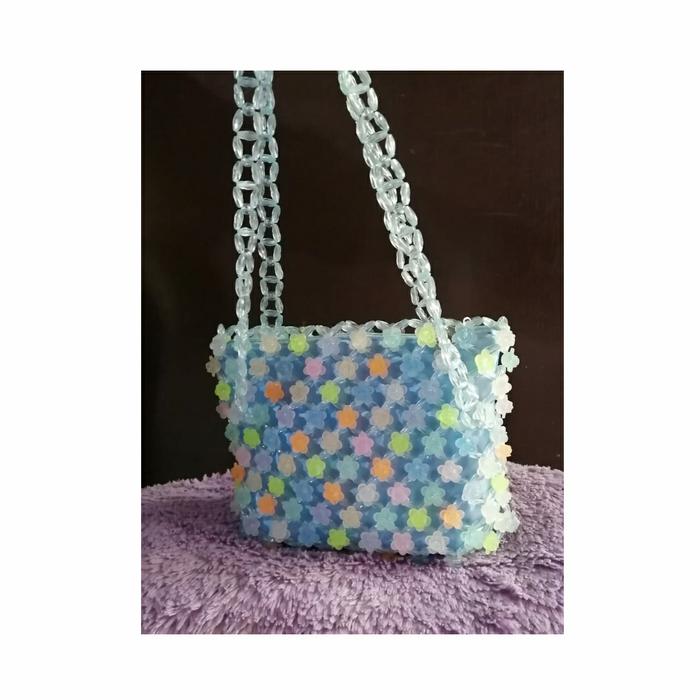 Tas Mawar Biru / Tas Mawar Warna Warni / Shoulder Bag Bunga Mawar Mote