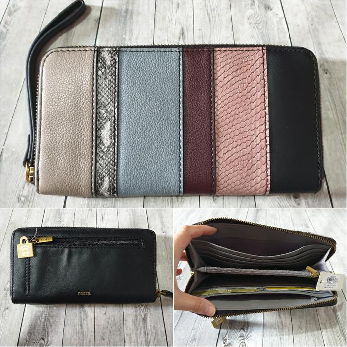 dompet wanita fossil jori zip long wallet dark patchwork