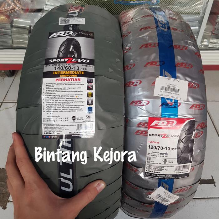 PAKET BAN LUAR TUBELESS TUBLES FDR SPORT ZEVO 120 70 13 DAN 140 60 13