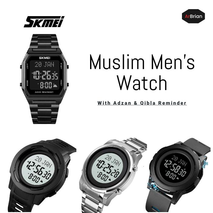 Jam Tangan Pria Muslim Adzan Penunjuk Arah Qiblat Digital Men's Watch