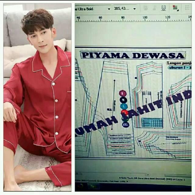 Pola jiplak stelan piyama pria dewasa