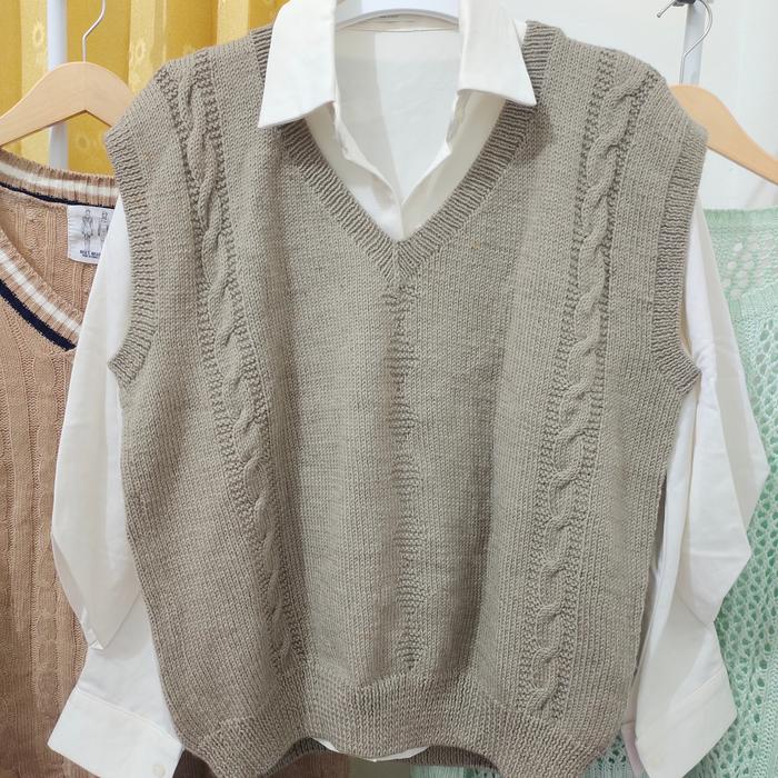 VEST RAJUT THRIFT KNIT ACADEMIA CABLE KEPANG KEMEJA CROP PREMIUM BLAZE